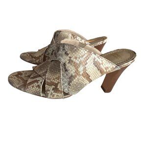 Johnston & Murphy Slip On MulesGreen Gray  Open-Toe Snake Print Leather Size 7.5